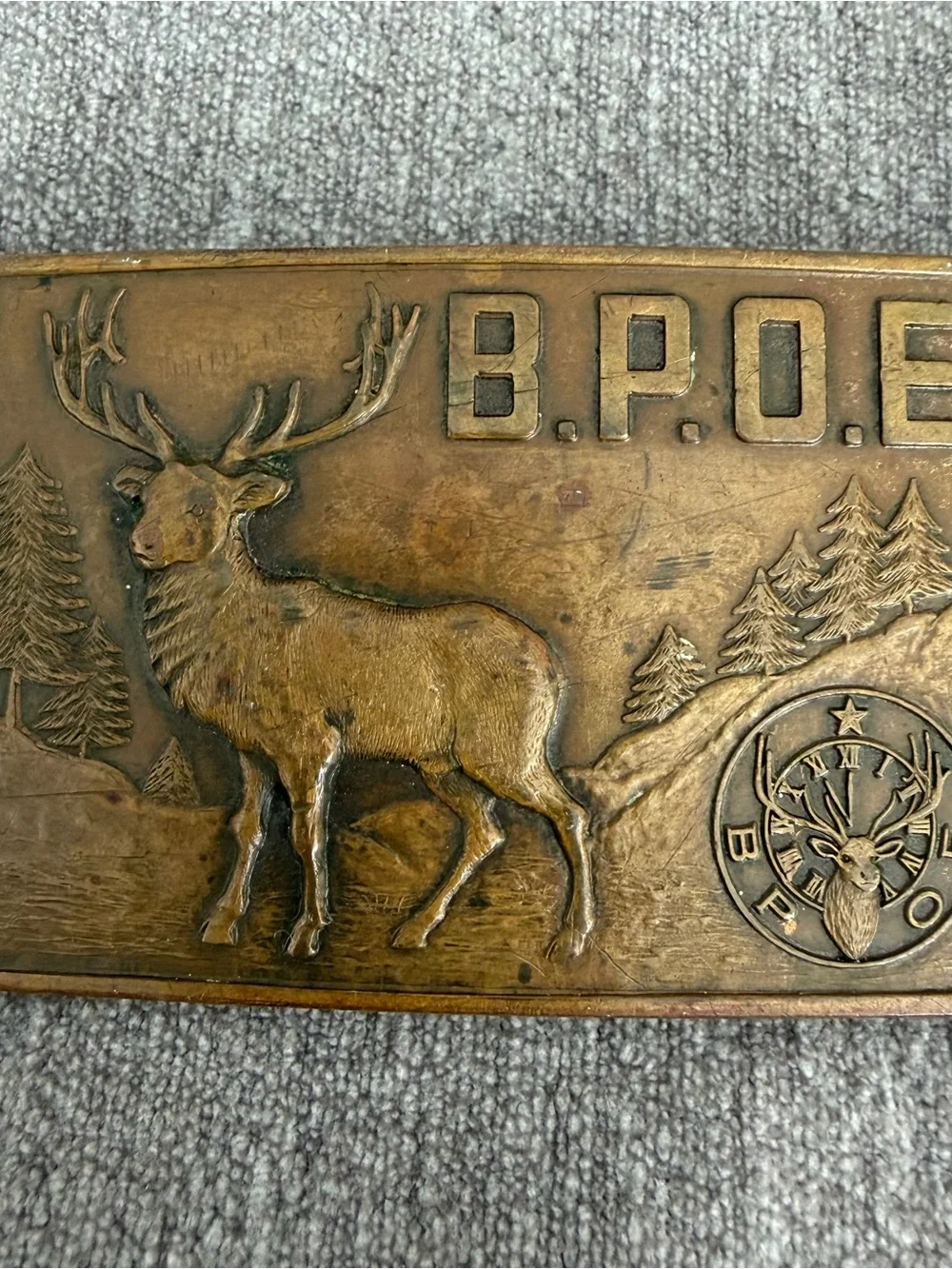 Vintage Paris Leather Belt BPOE Elks Lodge Brass Buckle Mens Sz 38 Brown USA Mad